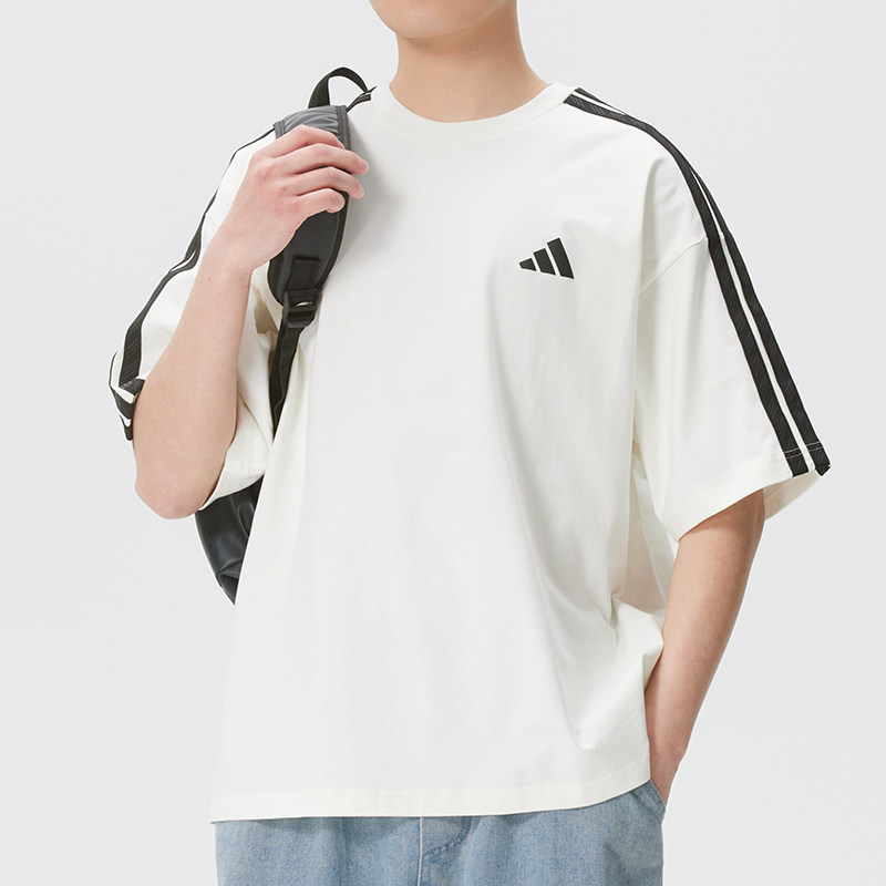 阿迪达斯（adidas）情侣T恤男女装 2026新款夏季时尚条纹大号宽松