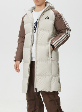 阿迪达斯长款羽绒服男装2025新款冬季保暖外套连帽运动服 KQ5495