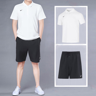 NIKE耐克男装白色短袖POLO衫短裤26春季宽松透气商务T恤运动套装