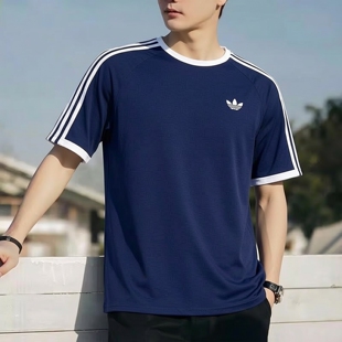 Adidas阿迪达斯男装蓝色短袖T恤26春季新款休闲跑步运动服HZ9634
