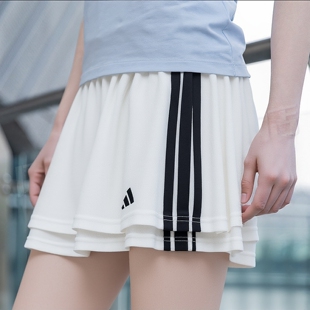 adidas阿迪达斯女子白色百褶裙子26夏季休闲短裙A字半裙JY7634