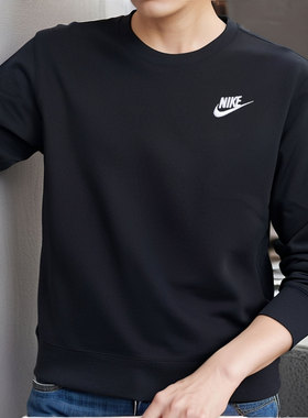 nike耐克男子针织毛圈小标黑色套头衫圆领卫衣运动服FN3889-010