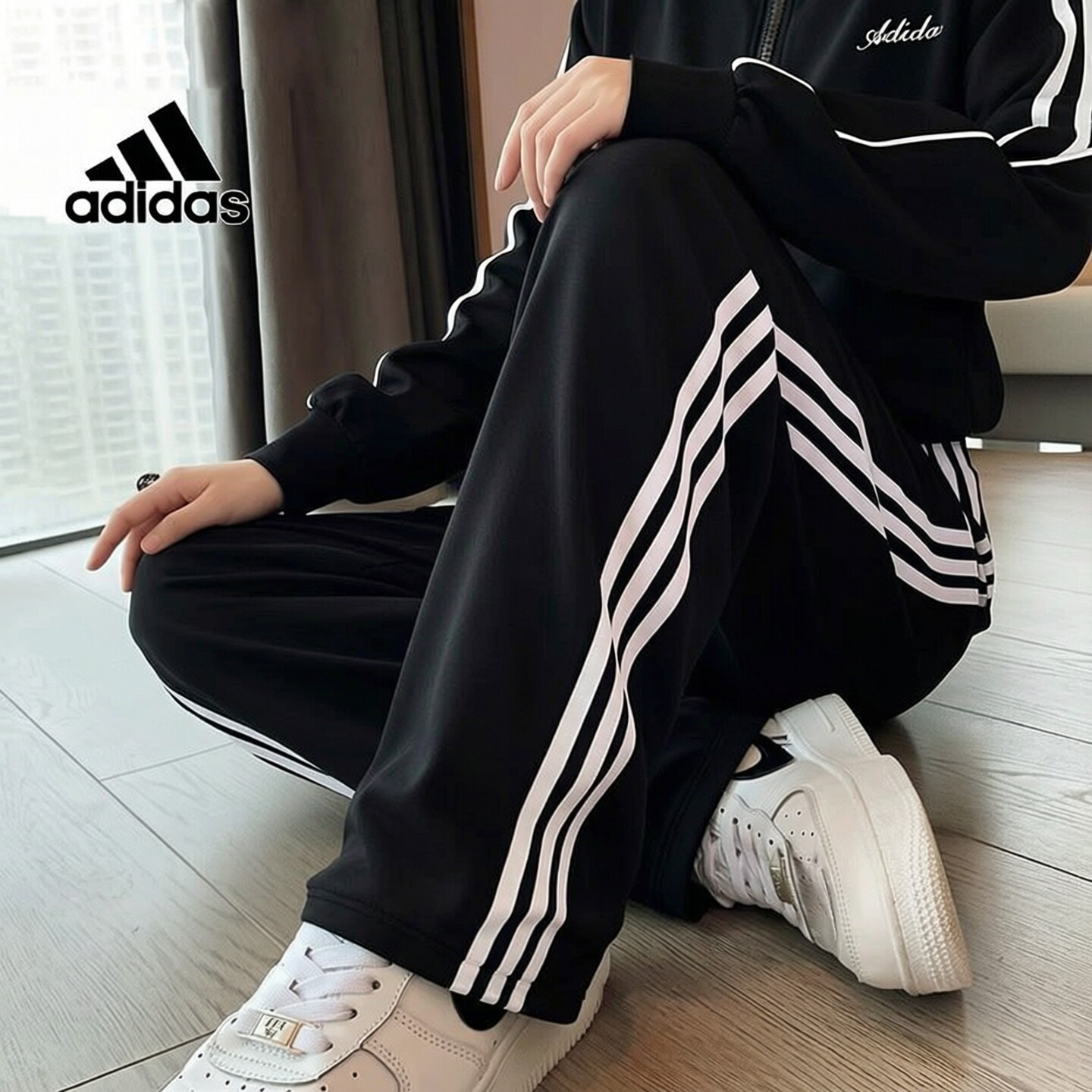 阿迪达斯舞动系列直筒裤运动香蕉裤扭扭裤26新款女梭织长裤KX8931 - 实物图