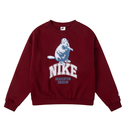 NIKE耐克大童卫衣红色圆领套头衫青少年加绒保暖运动服HV1746-677