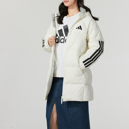 adidas阿迪达斯中长款羽绒服女装25夏季新款运动服保暖棉羽JG3856