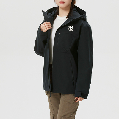 MLB户外梭织夹克外套男女装黑色运动服新款旅游防风衣3AWJB0361