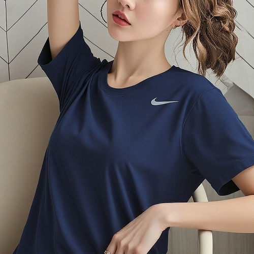 NIKE耐克蓝色女装短袖T恤26新款透气速干跑步半袖运动服IB8899