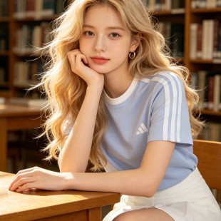 阿迪达斯短袖T恤女装蓝色26夏季新款跑步休闲透气运动服KX2748