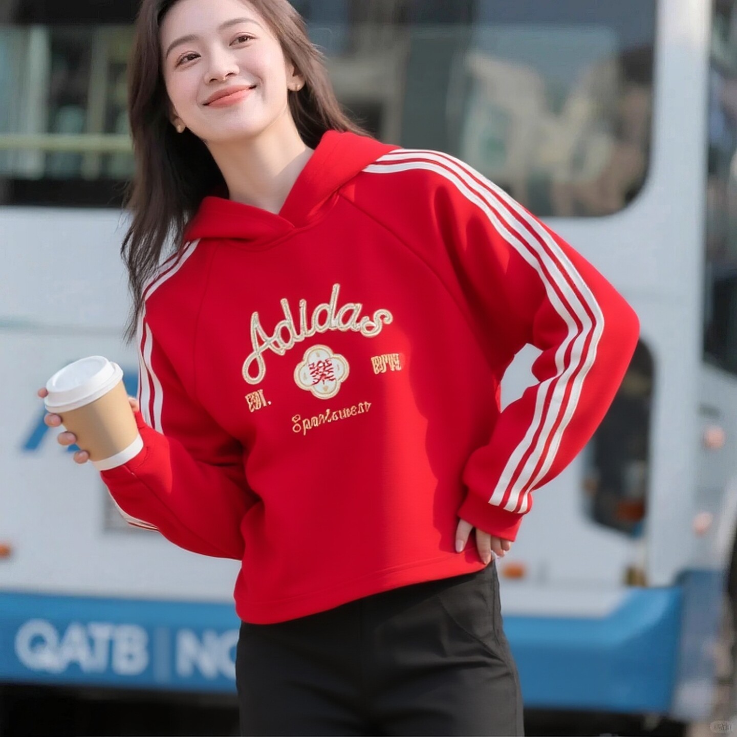 adidas阿迪达斯马年新年款红色加厚连帽套头衫26夏女装卫衣KH2694