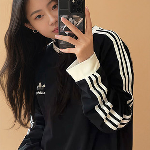 Adidas阿迪达斯圆领卫衣2025修身长袖透气运动服阿迪三叶草IA4877