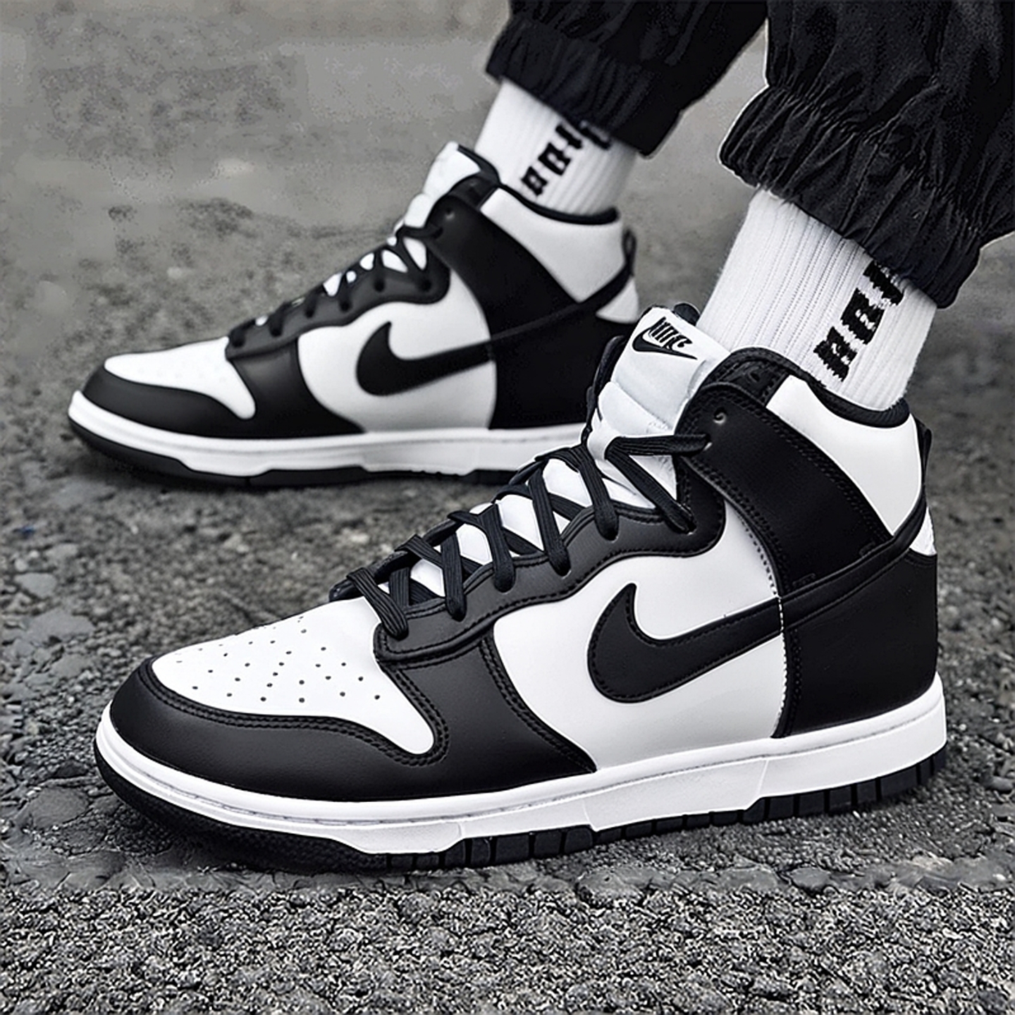 耐克高帮鞋子男鞋25新款黑色熊猫配色板鞋运动休闲鞋DD1399-105