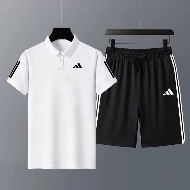 阿迪达斯男装春季运动套装短袖T恤短裤透气翻领T恤商务休闲POLO衫