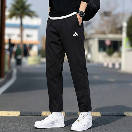adidas阿迪达斯男子黑色梭织运动休闲九分裤长裤跑步健身KC2877