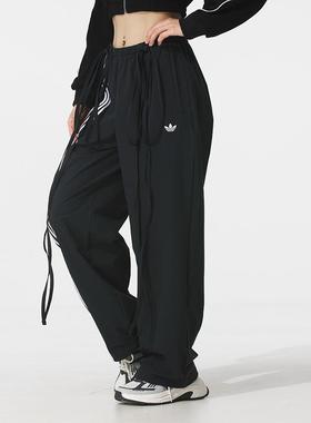 阿迪达斯女裤直筒裤三条纹运动裤冬季三叶草宽松透气阔腿裤JV9727