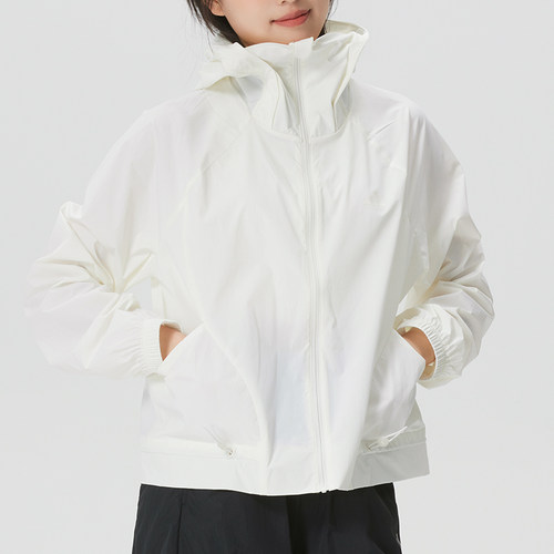 阿迪达斯女装梭织连帽夹克外套26秋季新款白色跑步运动服KH2713