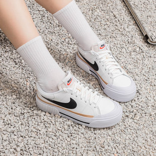 NIKE 小白鞋 Court 休闲鞋 Legacy白黑棕低帮女厚底松糕板鞋 耐克