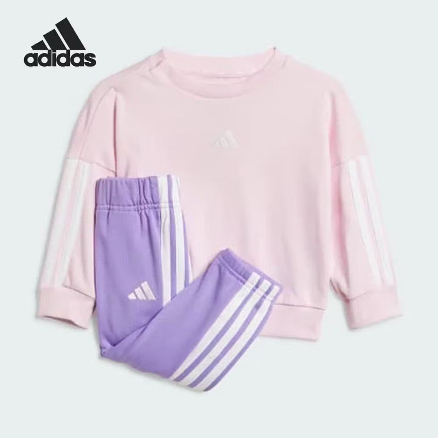 阿迪达斯儿童运动服套装春秋简约耐穿儿童上学出游舒适运动两件套