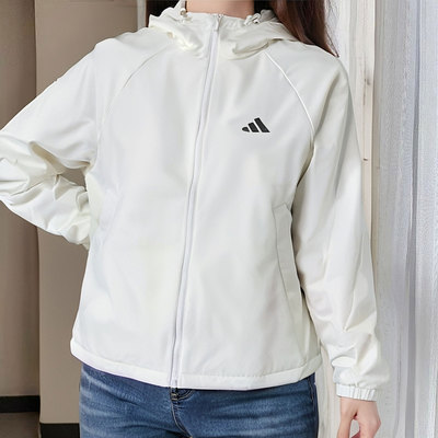 阿迪达斯女装夹克外套25新款冬季运动服梭织连帽跑步运动服KC0055
