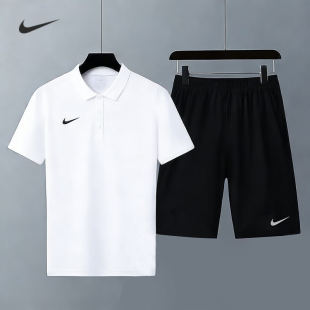 NIKE耐克男装短袖POLO衫短裤春夏新款白色Dri-FIT透气T恤运动套装
