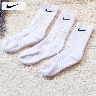 NIKE耐克三双装白袜子男女袜25长筒袜运动袜保暖跑步休闲长袜子
