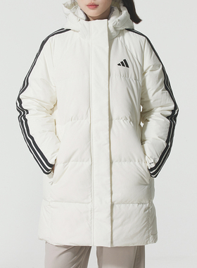 阿迪达斯白色中长款羽绒服2025秋冬新款厚外套保暖运动服KC2485