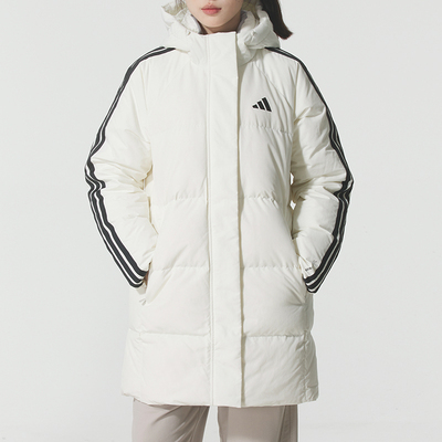 阿迪达斯白色中长款羽绒服2025秋冬新款厚外套保暖运动服KC2485