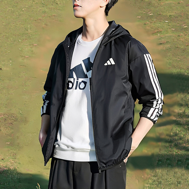 阿迪达斯外套男款夏季新款梭织连帽运动服防风训练夹克杉IM7848