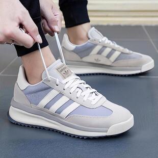 阿迪达斯三叶草男女鞋灰色德训鞋春季新款BOOST运动鞋低帮休闲鞋