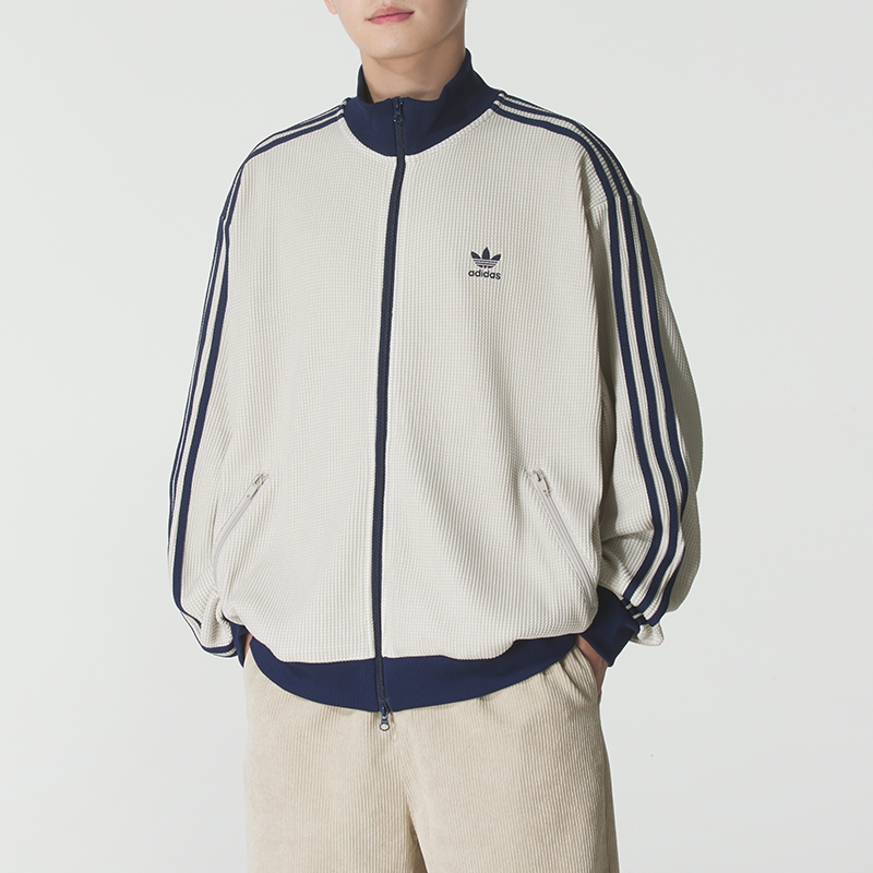 阿迪达斯男装三叶草针织外套25秋季新款立领休闲夹克运动服KC2618