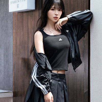 阿迪达斯女装针织背心2026秋季修身短款吊带健身跑步运动服KS5318