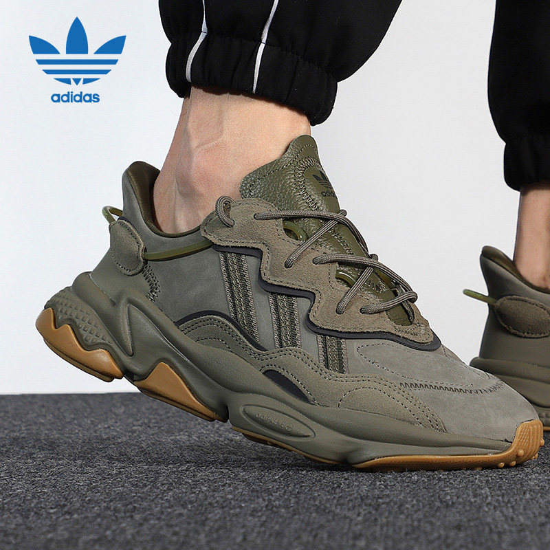 Adidas阿迪达斯三叶草男鞋复古休闲鞋OZWEEGO老爹鞋军绿色运动鞋