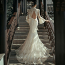 旅拍轻婚纱中式 复古园林风蕾丝小拖尾新娘出门纱重工白色鱼尾礼服