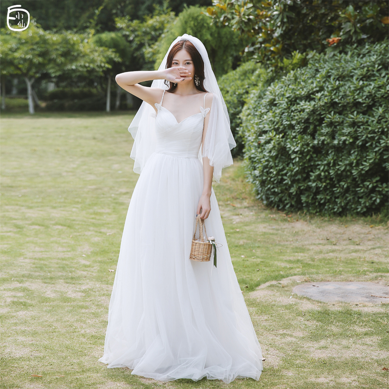 白小仙春季新款吊带长礼服轻婚纱
