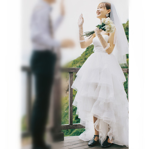 白小仙轻婚纱森系抹胸前短后长