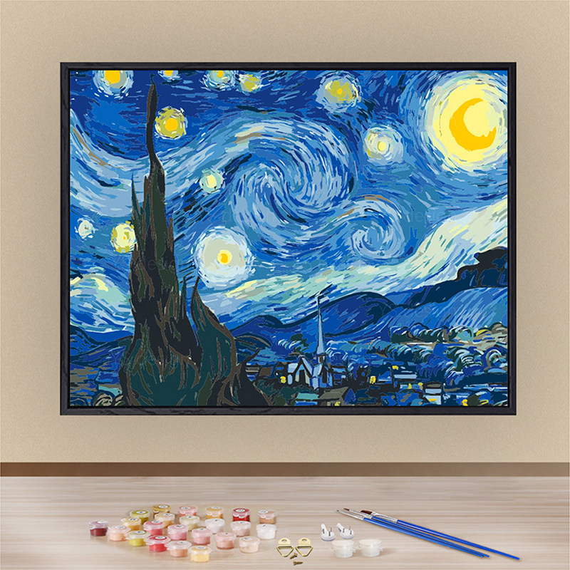 梵高星月夜麦田数字油画diy填充
