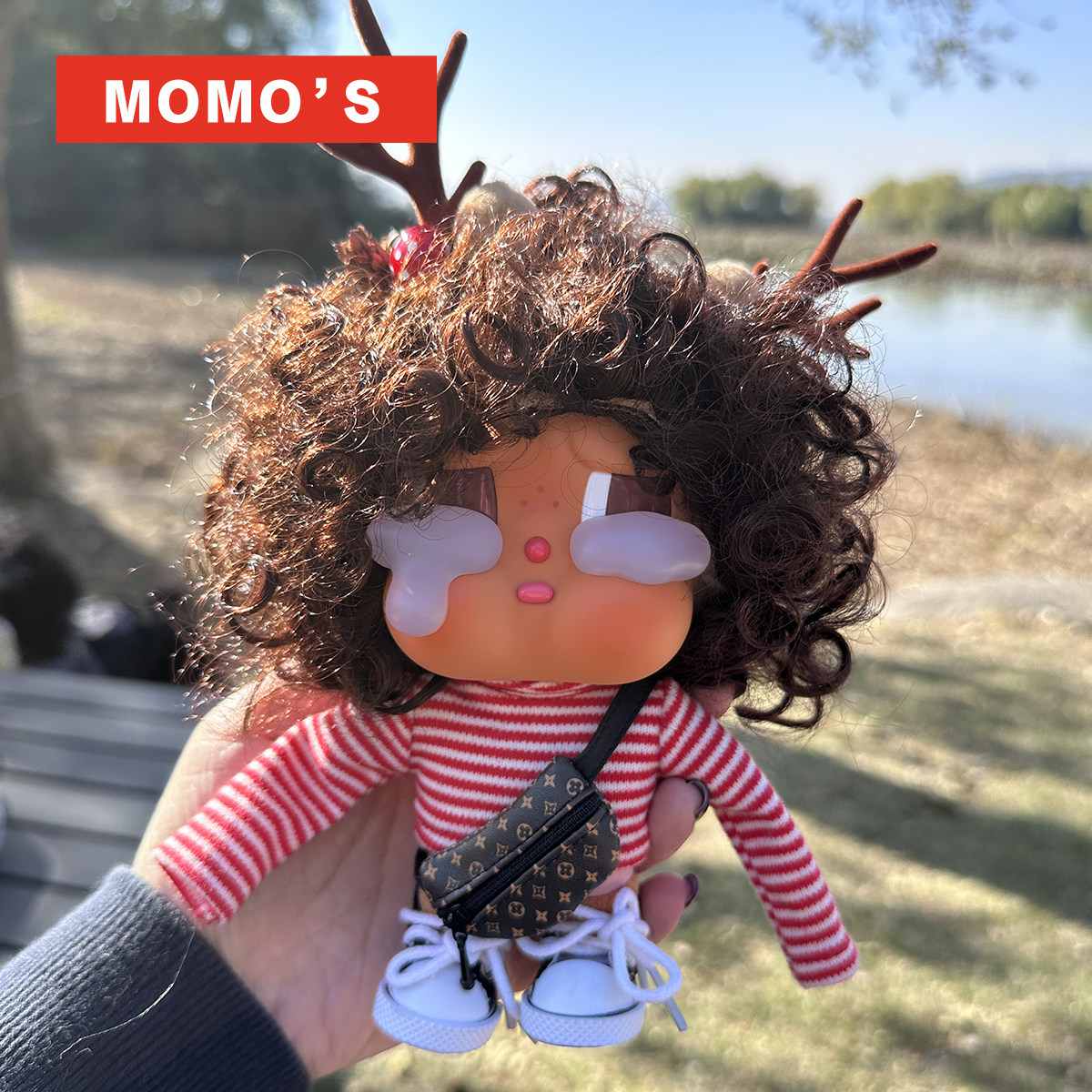 MOMOS 哭娃套装crybaby红色条纹衣服头发鞋子泡泡玛特潮玩娃衣