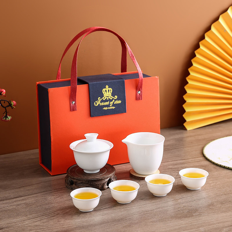 白瓷功夫茶具套装结婚新婚售楼部4s店批发定制logo公司活动小礼品