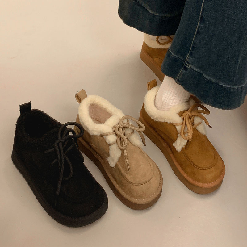 厚底羊皮毛一体雪地靴女冬季系带