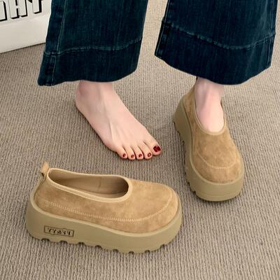 英国真皮厚底勃肯鞋女2025秋季新款爆款松糕增高乐福鞋一脚蹬单鞋