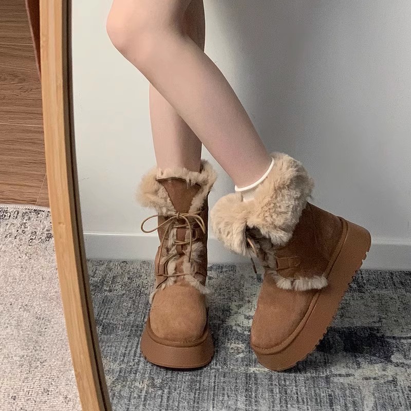 现货皮毛一体中筒雪地靴