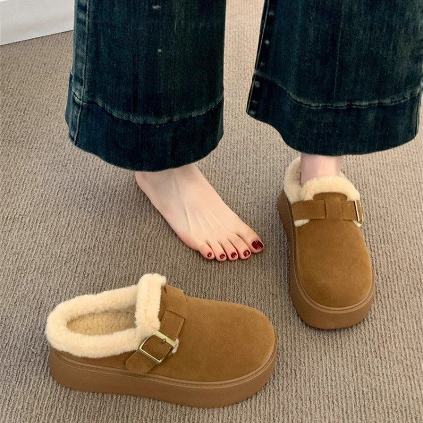 羊皮毛一体雪地靴女厚底勃肯鞋