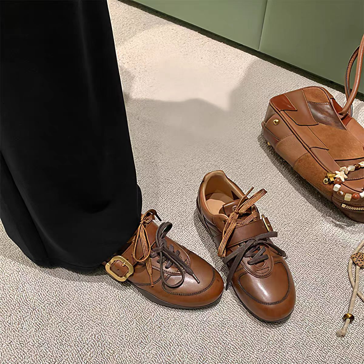 复古德训鞋女2025秋冬新款牛皮