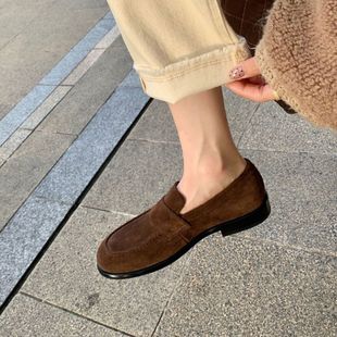 一腳蹬懶人小皮鞋 2025秋冬季 女平底單鞋 復(fù)古風(fēng)牛皮樂福鞋 新款 法式