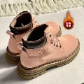 High-Top Leather Boots-[Fleece] Pink [365-Day Warranty]
