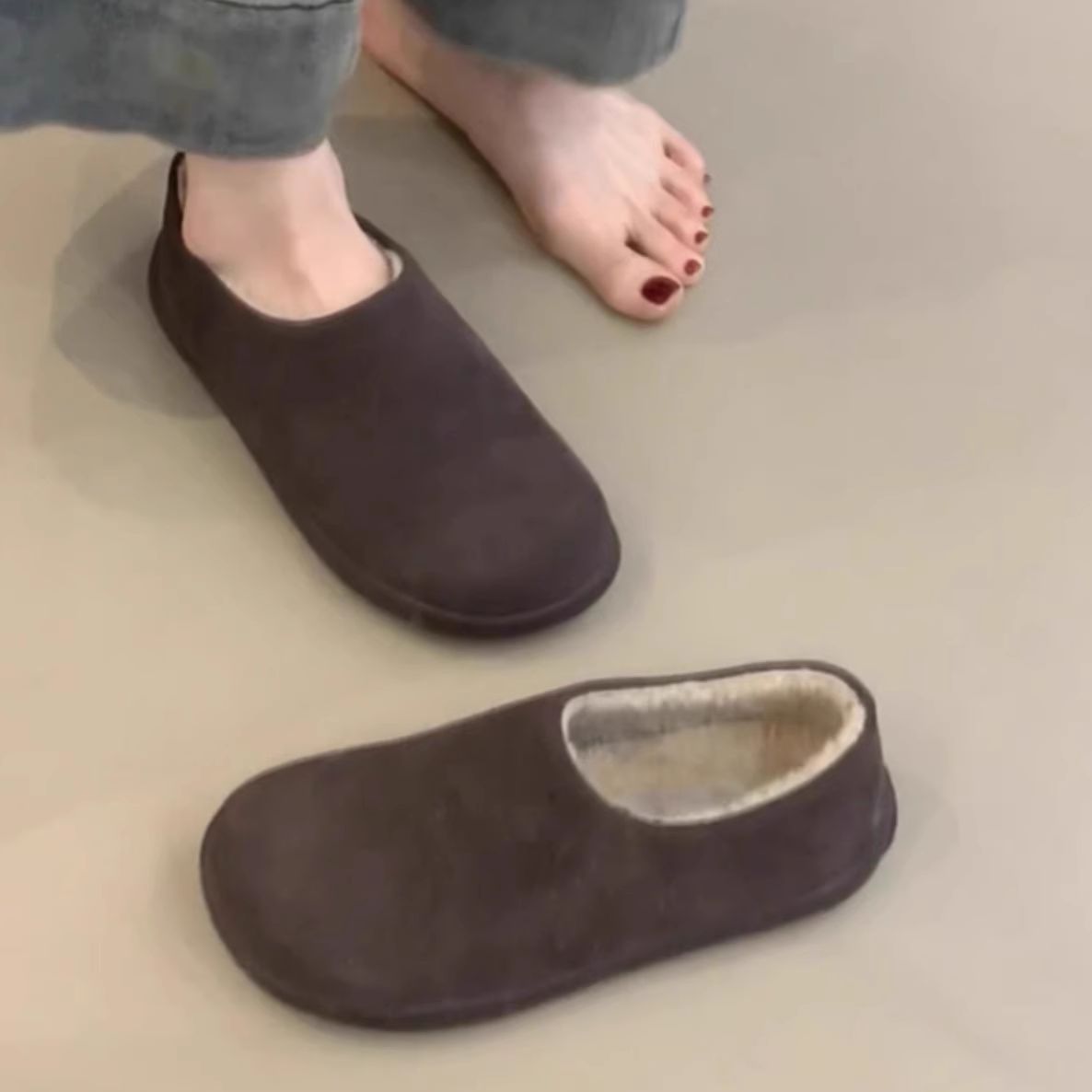 羊皮毛一体厚底一脚蹬懒人雪地靴