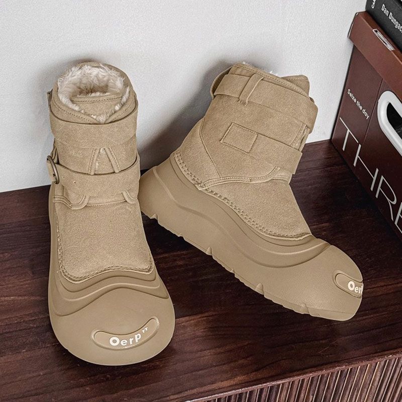 鞠婧祎同款开口笑雪地靴女款羊皮毛一体冬季厚底加绒保暖大头靴子