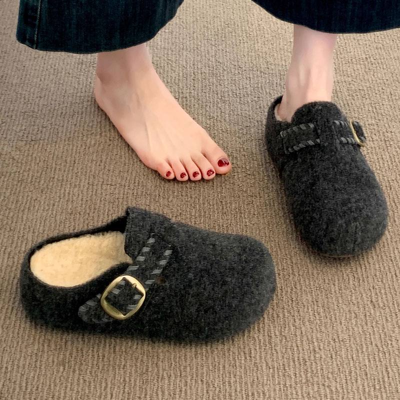 厚底加绒羊皮毛一体勃肯鞋女冬季