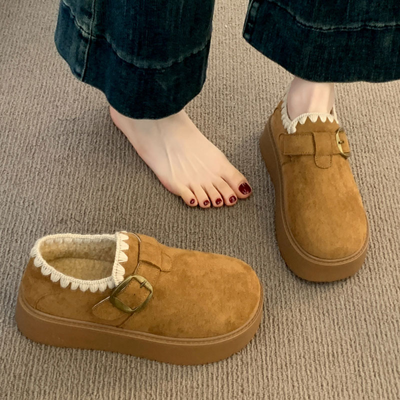 厚底羊皮毛一体加绒勃肯鞋女冬季