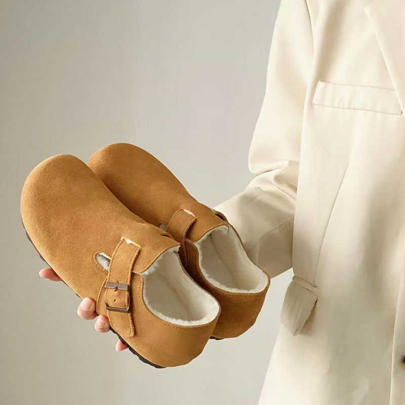 羊皮毛一体勃肯鞋女加绒保暖厚底