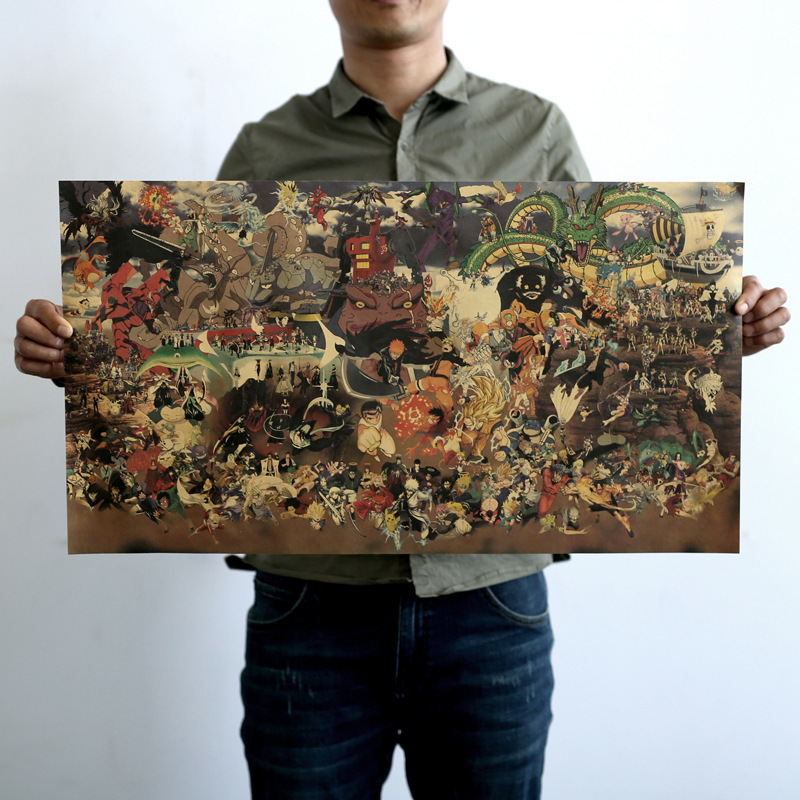 日本动漫全家福儿时动漫牛皮纸复古海报家居酒吧咖啡厅宿舍装饰画